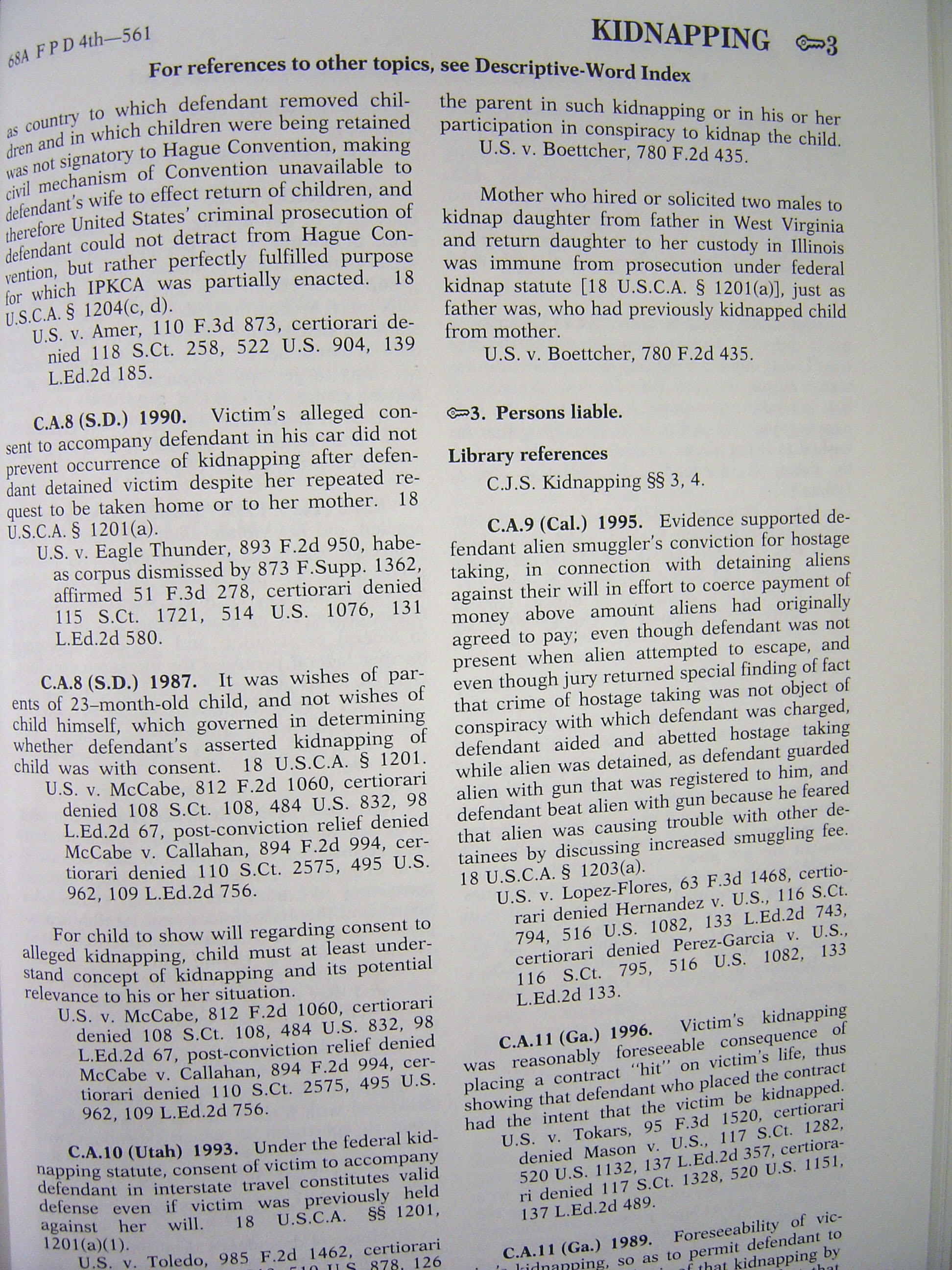 Law Library: Example of a page from a digest. Notice that Digests are basically a collection of headnotes. Because Digests collect headnotes of similar topics together, they act as an index to case law.